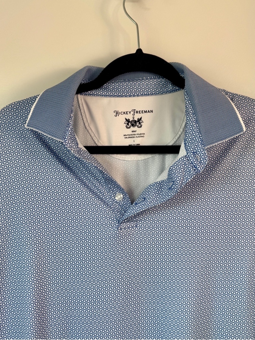 Hickey Freeman Golf Polo Shirt Men’s Large Blue Geometric Performance - Picture 2 of 7